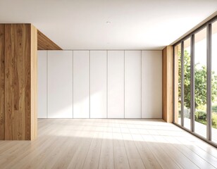 Fototapeta premium Empty modern room with light wood accents