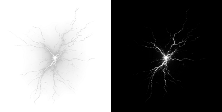 White, weather, visual, vibrant — abstract PNG lightning effect full of contrast and energy. PNG Overlay with transparent power flash for artistic, modern, and dramatic scenes.