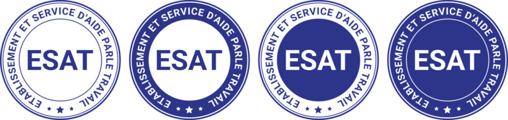 Four blue ESAT circular badges with varying styles and stars used for certification or labeling	
