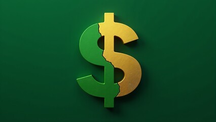 Dollar Sign Half Gold, Half Green
