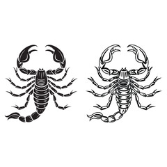 scorpion silhouette isolated on white background, Black silhouette illustrations of scorpions on a white background showcasing unique features and characteristics