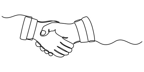 two businessmen shaking hands. Continuous one line drawing illustration vector, One line drawing of a handshake drawn with a single line, Business agreement vector concept, Handshaking of businessmen.
