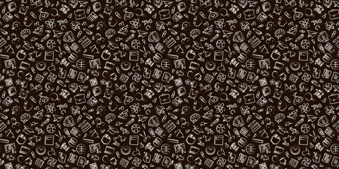 Education and school pattern hand drawn school supplies on black background. Vector Illustration