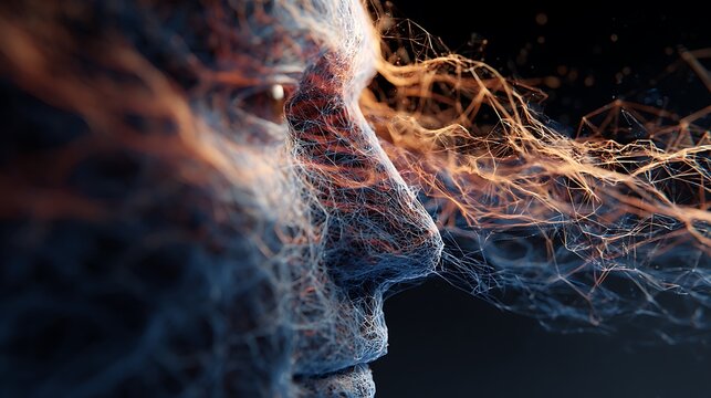 Abstract representation of a human face with interconnected neural networks