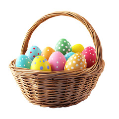 Naklejka premium PNG Vibrant Easter Eggs in Woven Basket Perfect Spring Holiday Decoration against transparent Background