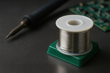 Soldering Tools: A close-up shot of essential soldering tools, highlighting the precision and craftsmanship needed in electronic work. The focus is on the details.