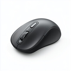 Black wireless computer mouse isolated on white background, modern ergonomic design. Realistic PNG style for technology, electronics, or accessory mockups. AI generated.