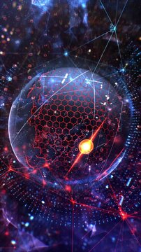AI-Powered Global Artificial Intelligence Neural Network: Futuristic Digital Background Loop - Vertical Mobile Format 