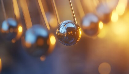 Close-up of metallic spheres in motion.