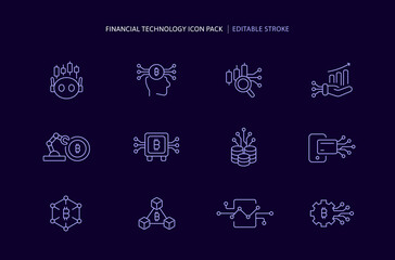 Ai Stock Market and Investment icons Pack for Artificial Intelligence Finance Analysis Economy Concept with Robot. Bitcoin Business and Cryptocurrency Blockchain Financial Tech, AI icon Payment.