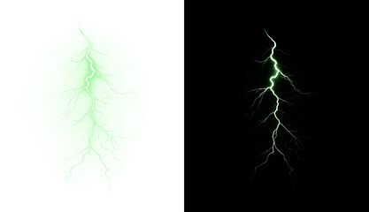 Lightning strike, electric power, green energy, minimalistic, thunderstorm — realistic PNG effect with night arc bolt. Transparent PNG Overlay for photo, shock style, and modern nature electricity vis