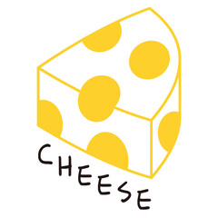 Cute Yellow Emmental Cheese Slice Line Art Illustration
