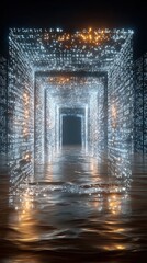 Youth-led environmental justice campaigns, Illuminated corridors created with glowing light patterns. Climate justice movements with activists demanding change, Visuals of global climate activism