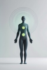 A human figure standing tall with soft concentric circles radiating from their body symbolizing balance and inner peace
