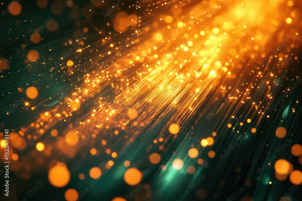 Aufkleber Glowing fiber optic strands radiate light, creating a dynamic, abstract bokeh effect.