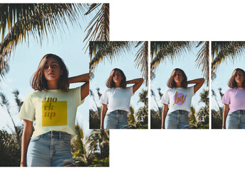 Mockup of a T-shirt for Fashion Design Presentation in Tropical Summer Environment