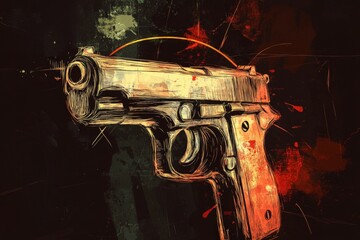 Artistic depiction of a handgun in a dark background.