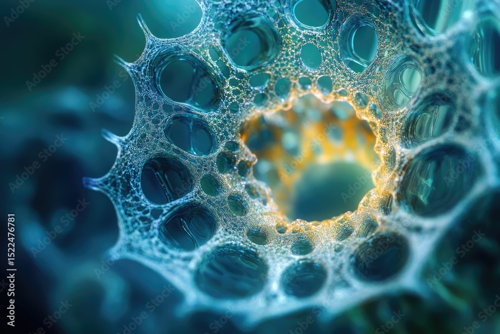 Leinwandbilder Abstract image depicting a complex, interconnected network of bubbles, resembling a microscopic structure or fractal pattern.