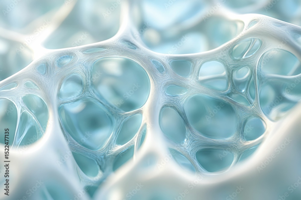 Poster Abstract image of a complex network structure, resembling a cellular or porous material.