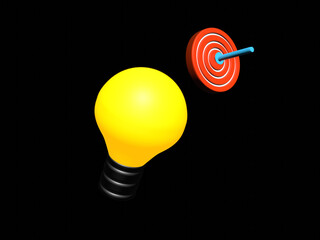 3D vector Yellow light bulb with target mark verify isolated on pastel background. startup icreativity idea technology innovation vision combine investment concept. 3d render illustration