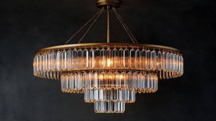 Classic art deco chandelier with symmetrical crystal tiers and a radiant glow