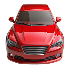 3D Red Sedan Car Front Top View Realistic Render on Transparent Background