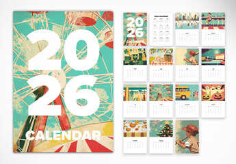 Retro Illustrated A3 Wall Calendar 2026