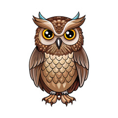 Naklejka premium Vector illustration of a wise-looking owl with detailed feathers and piercing eyes, isolated on a white background.