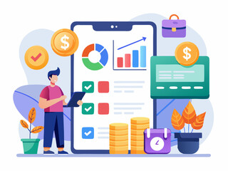 Minimalist illustration of budgeting and financial tracking using intuitive expense management software tools