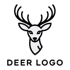 Naklejka premium Flat Deer logo vector – elegant stag head design perfect for outdoor brands, hunting clubs, wildlife conservation, or vintage adventure-themed logos