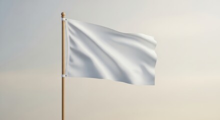 White flag on wooden pole symbolizing surrender peace or truce against a neutral background
