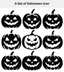 Nine halloween jack o lantern icons set