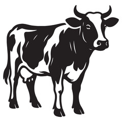 Fototapeta premium Black and White Cow Silhouette Vector Illustration on Grass