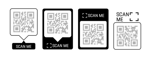 Scan qr code. Scan QR code flat icon with phone. Qr Code template for mobile app, payment and discounts. Barcode. Mobile payment and quick response codes. Scan me with smartphone. Vector illustration