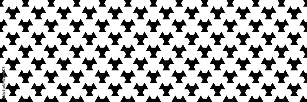 Aufkleber horizontal seamless of black triangle and hexagon design on white for pattern and background.