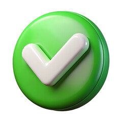3D Green Checkmark in Circle – Approval Icon for UI/UX Design on Transparent Background