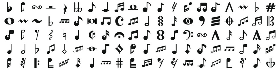 icons set. Different musical notes and symbols are creating a beautiful symphony of sound design