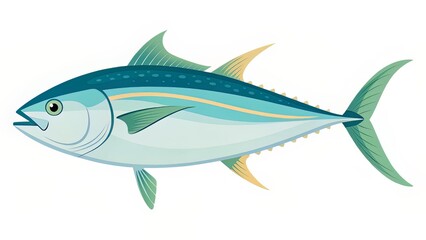 Fototapeta premium A clean and modern icon-style depiction of a small tuna with flat colors and gentle gradients, perfect for UI elements or aquatic infographics.
