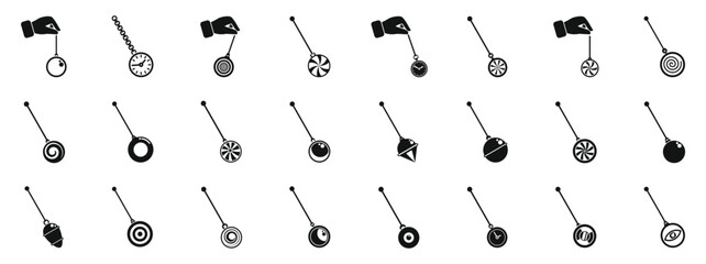 Swinging hypnosis pendulum icons set. Collection of diverse pendulum illustrations for hypnosis concept