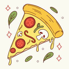 Colorful Pizza Slice Cartoon Vector
