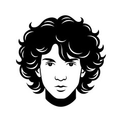 Young man with curly hair portrait isolated on transparent background