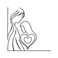 Elegant line art illustration of a loving couple with heart symbol for romance