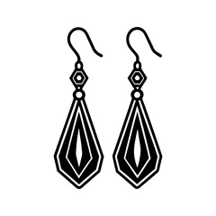 Elegant black drop earrings design isolated on transparent background