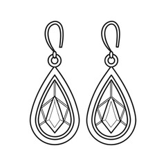 Elegant teardrop diamond earrings line art isolated on transparent background