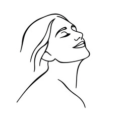 Simple minimalist illustration of a woman tilting her head back with closed eyes in contemplation.