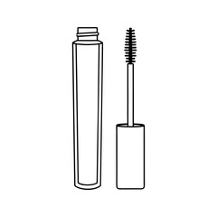 Mascara tube and wand line art isolated on transparent background