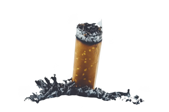Cigarette butt close up isolated on transparent background