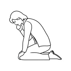 Depressed business professional kneeling down and thinking or feeling anxious in distress