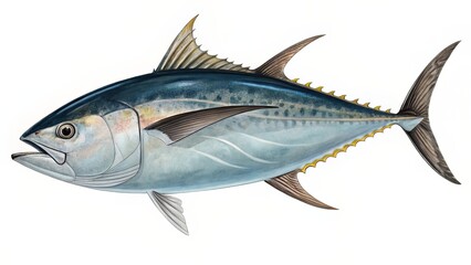 Fototapeta premium Hyper-Realistic Yellowfin Tuna in Tranquil Underwater Scene