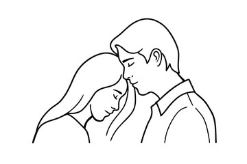 A loving couple intimately connected with closed eyes monochrome simple line art